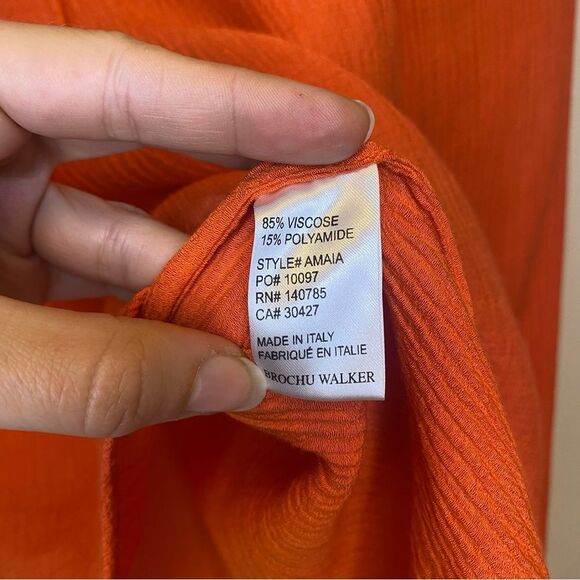 BROCHU WALKER Amaia Tie-Neck Crinkle Blouse in Papaya Orange Sz Medium - Picture 10 of 11